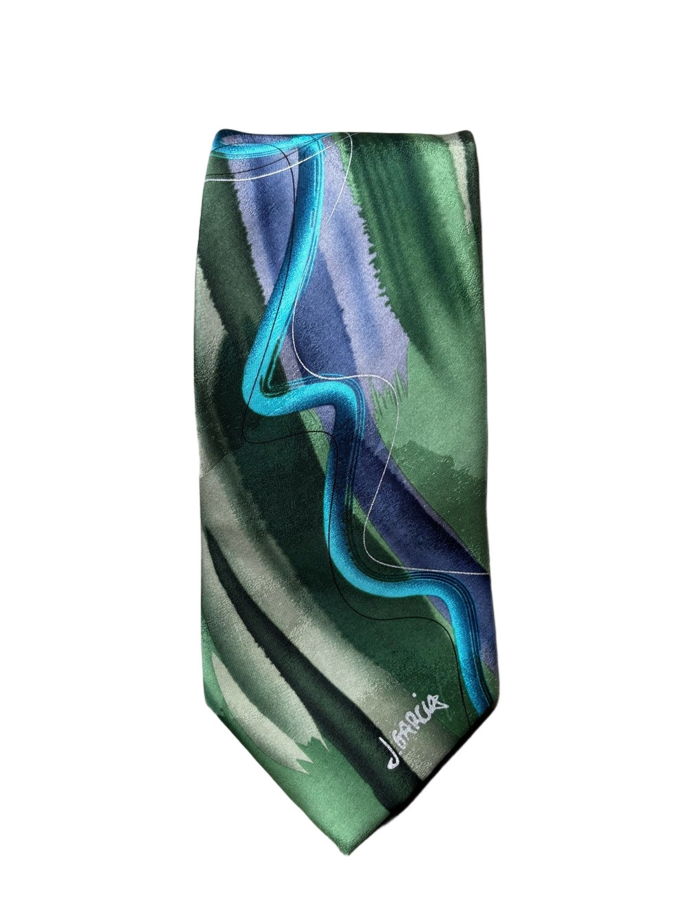 Vintage J. Garcia Abstract Silk Tie Green Blue Y2K Dadcore Statement Tie